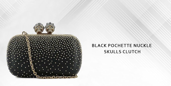 Alexander Mcqueen Black Pochette Nuckle Skulls Clutch