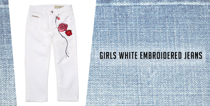 Girls White Embroidered Jeans: Diesel jeans