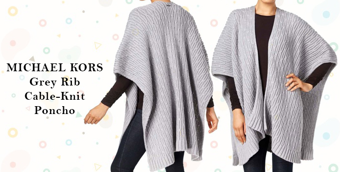 Michael Kors | Grey Rib Cable-Knit Poncho