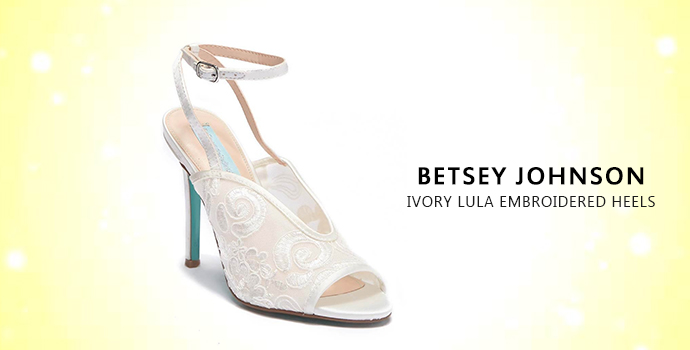  AUTHENTICATED BY:Authenticity & Guarantee BETSEY JOHNSON Ivory Lula Embroidered Heels