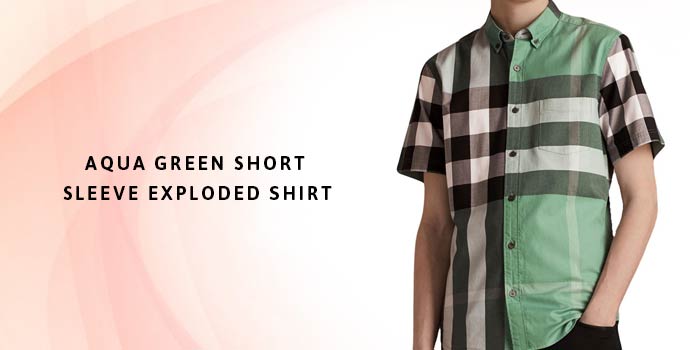 BURBERRY Aqua Green Short Sleeve Exploded Shirt