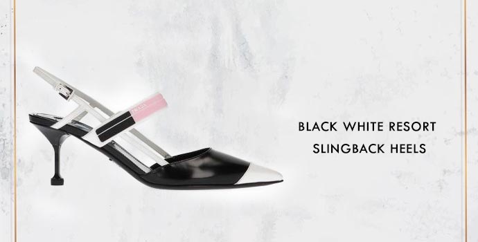 PRADA Black White Resort Slingback Heels