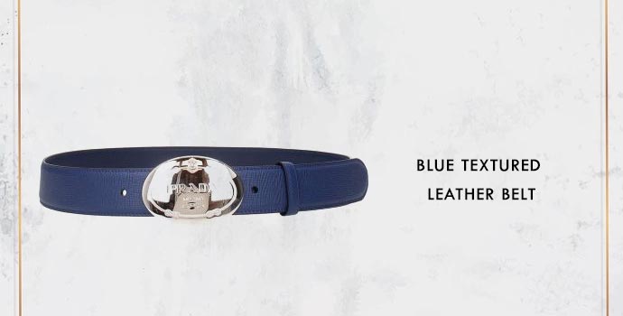 PRADA Blue Textured Leather Belt