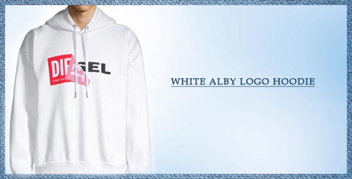 DIESEL White Alby Logo Hoodie