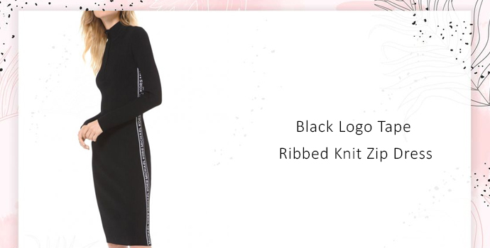 Michael Kors Black Logo Tape Ribbed Knit Zip Dress