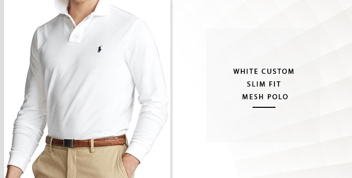 Ralph Lauren White Custom Slim Fit Mesh Polo