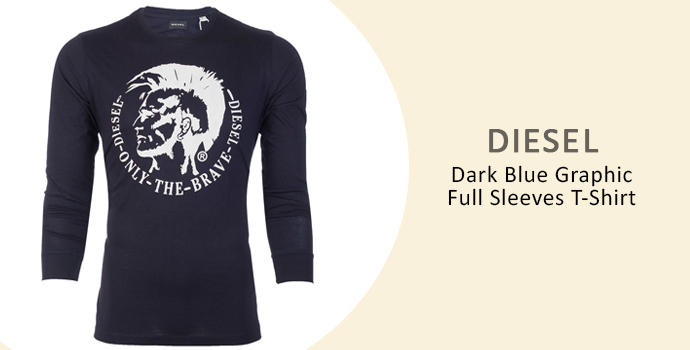 Diesel Dark Blue Graphic full Sleeves T-Shirt