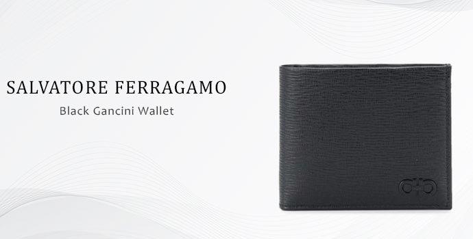 Black gancini wallet by Salvatore Ferragamo