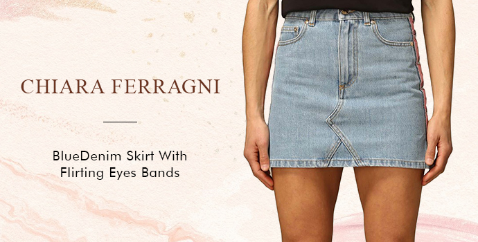 Chiara Ferragni Blue Denim Skirt With Flirting Eyes Bands