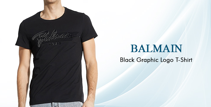 Balmain Black Graphic Logo T-shirt