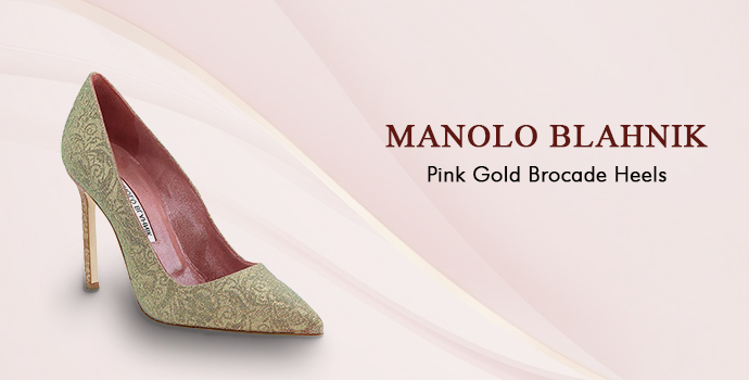 Manolo Blahnik  pink gold brocade heels