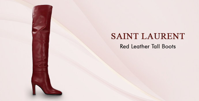 Saint Laurent  red leather tall boots 