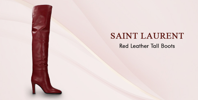 Saint Laurent red leather tall boots