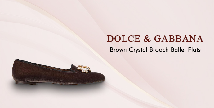 Dolce & Gabbana brown crystal brooch ballet flats