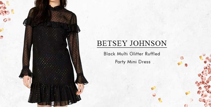 Betsey Johnson Black Multi Glitter Ruffled Party Mini Dress