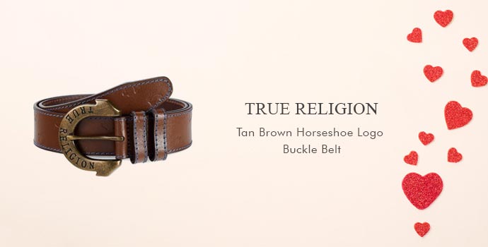 True Religion
Tan Brown Horseshoe Logo Buckle Belt
