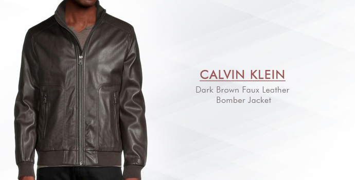 Calvin Klein
Dark Brown Faux Leather Bomber Jacket