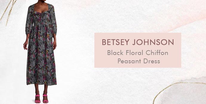 Betsey Johnson
Black Floral Chiffon Peasant Dress