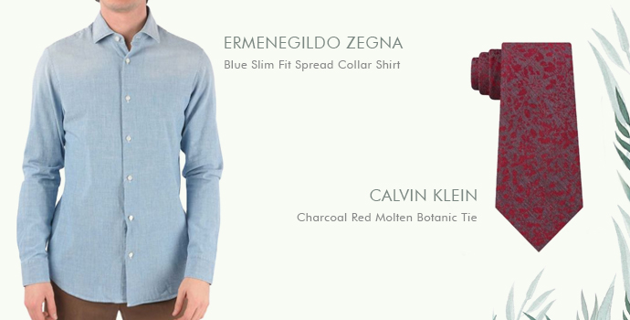 Ermenegildo Zegna
Blue Slim Fit Spread Collar Shirt

Calvin Klein
Charco Red Molten Botanic Tie