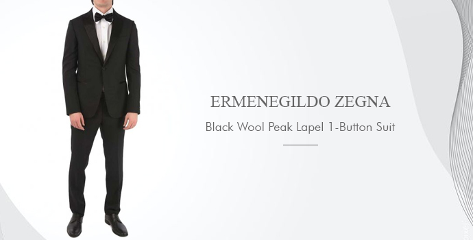 Ermenegildo Zegna
Black Wool Peak Lapel 1 Button Suit