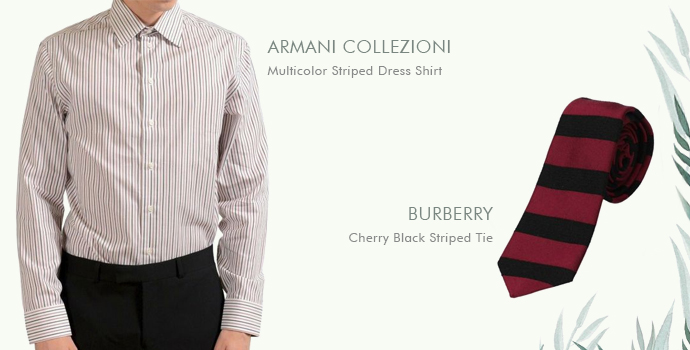 Armani Collezioni Flerfärgad randig klänningskjorta Burberry Cherry svart randig slips