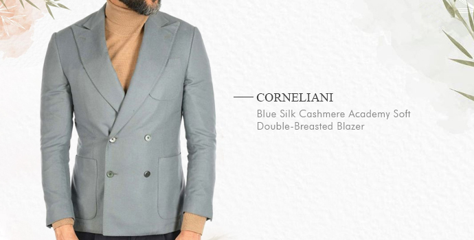 Corneliani
Blue Silk Cashmere Academy Soft Double-Breasted Blazer