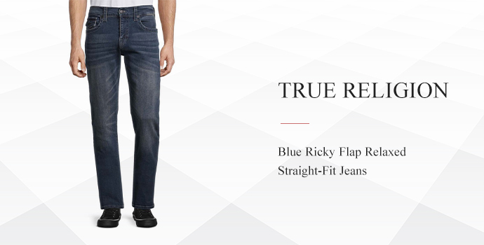 True Religion Blue Ricky Flap Relaxed Straight-Fit Jeans