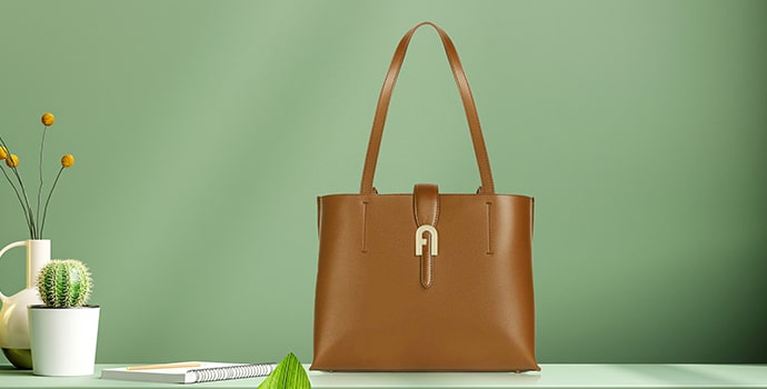 Top Luxury Designer Bags Furla Sofia Tote brown Bag with green background wall