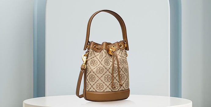 Tory Burch T Monogram Jacquard Bucket Bag golden color