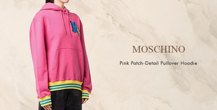 Pink Patch Detail Pullover Hoodies