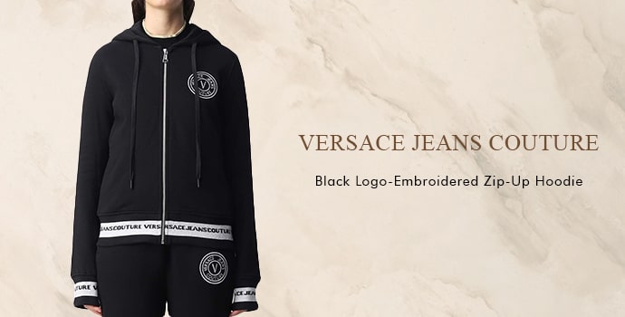 Black Logo Embroidered Stylish Zip up Hoodies