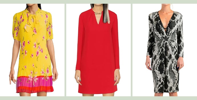 party wear dress in winter, Elegant Shift Dresses in red, yellow and black color