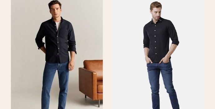 black shirt with luxury blue jeans
