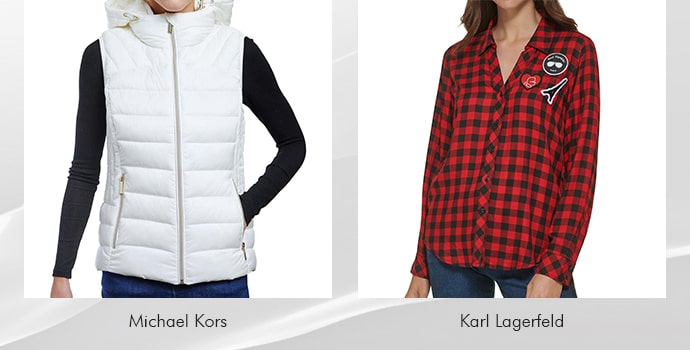 Puffer vest over plaid shirt for women