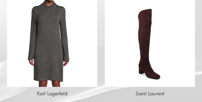 Sweater dress with knee boots for women