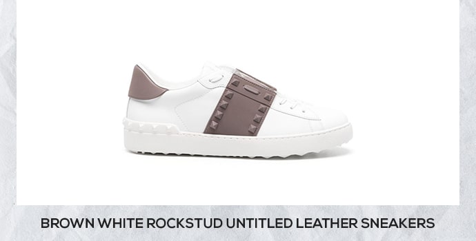 Valentino Garavani  brown white rockstud untitled leather sneakers
