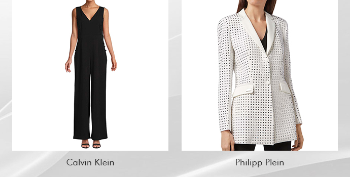 Models wearing Calvin Klein Jumpsuit and Philipp Plein jacket