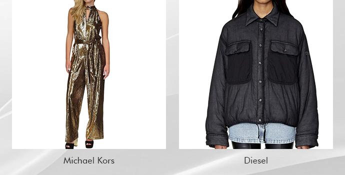 Models wearing Michael Kors Jumpsuit and Diesel black jacket