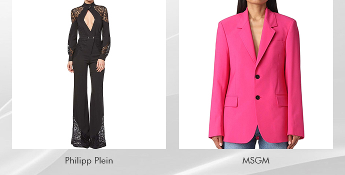 Models wearing Philipp Plein jumpsuit and MSGM pink jacket