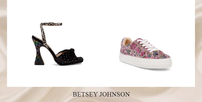 Betsey Johnson black pump heel and pink sneakers
