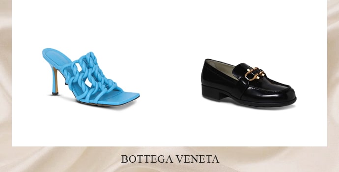 Bottega Veneta sky blue heels and black loafer