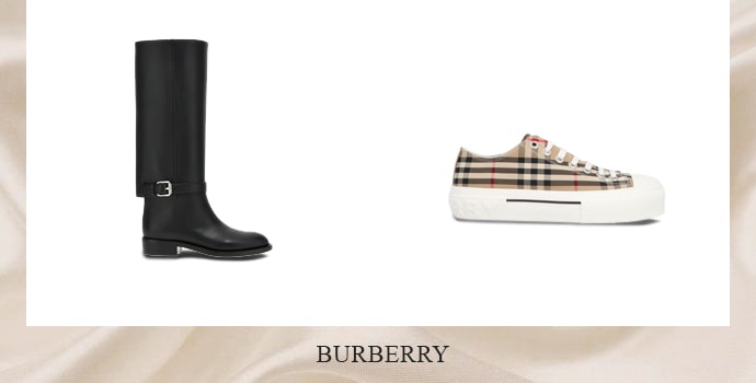 Burberry high knee black boot and brown sneaker