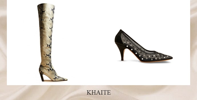 Khaite high knee golden boot and black heels