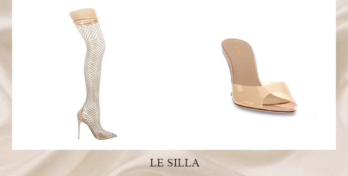 Le Silla silver high knee boot and peach sandals