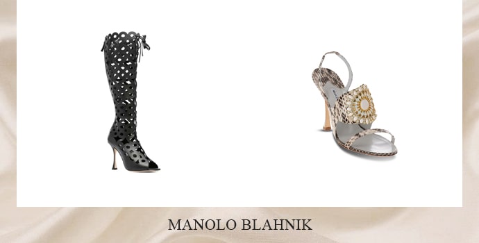 Manolo blahnik high knee black boots and silver heels