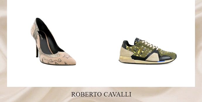 Roberto Cavalli peach heel and dark green shoes