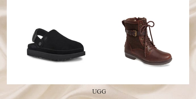 UGG black slipper and brown boots