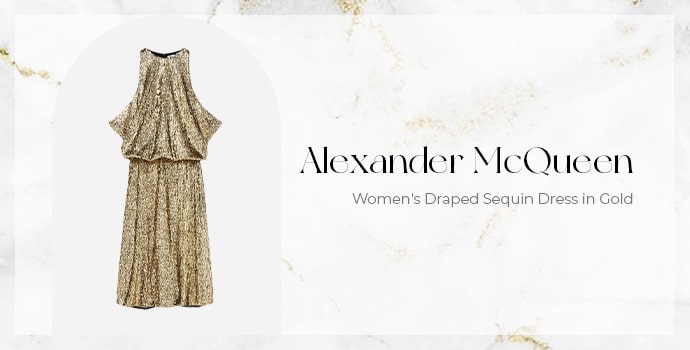 Alexander McQueen Women's Draped Sequin Dress in Gold