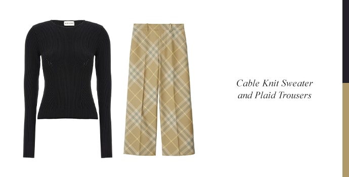 Cable Knit Sweater and Plaid Trousers