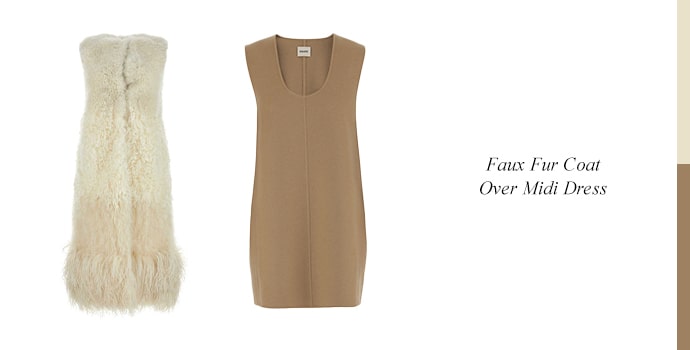 Faux Fur Coat Over Midi Dress